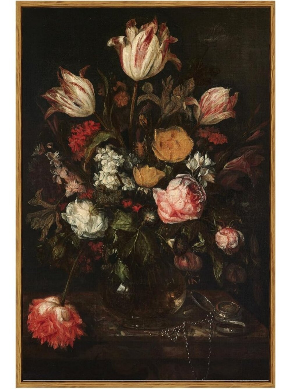 Extra Large Dark Roses Canvas Wall Art - Vintage Floral Decor for Bathroom